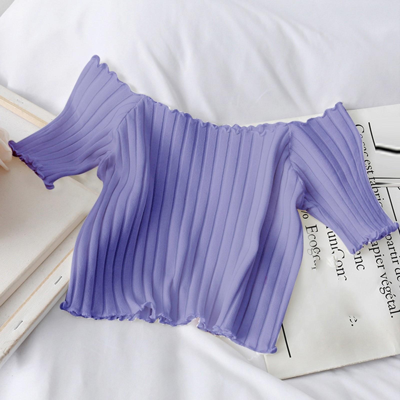 

Сексуальный модный женский вязаный однотонный женский тонкий короткий топ с короткими рукавами на пуговицах One Size фиолетовый