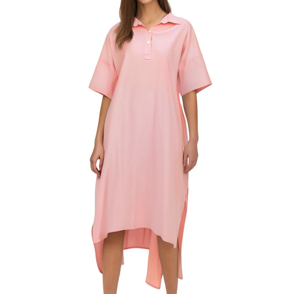 Damenmode Lässig Baumwolle Leinen Einfarbig Revers Knopf Kleid