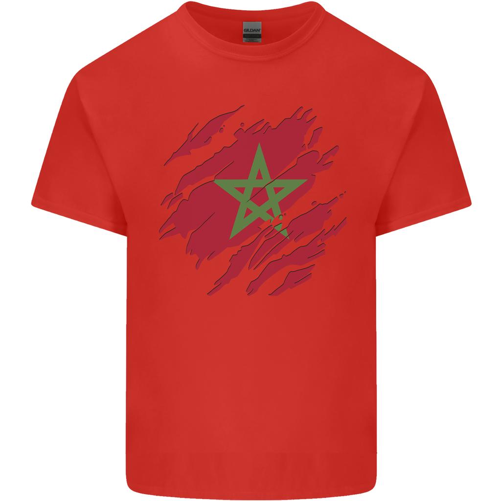 Zerrissene Marokko Flagge Marokkanischer Tag Fußball Unisex Leichtes Baumwoll-T-Shirt