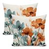 18*18 Inch Spring Linen Green Plant Purple Flower Pillowcase 2-piece Suitable for Sofa Bedroom Outdoor Brown-green