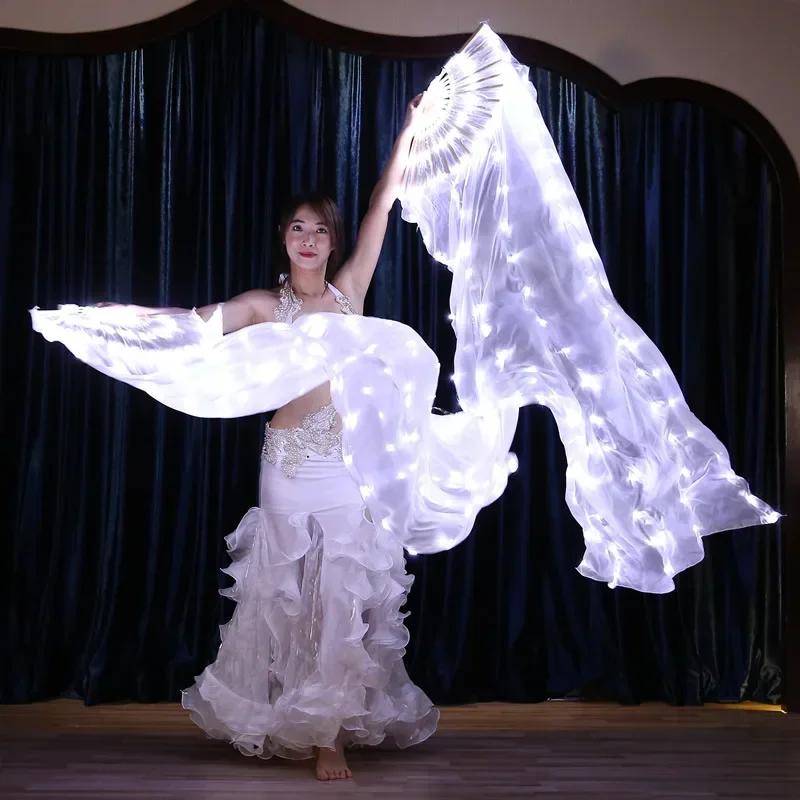 Halloween Rave 1.5 Meters Carnival Led Silk Fan Veil Dance Hand Fan Isis Stage Performance Belly Dancing Party Photo Prop