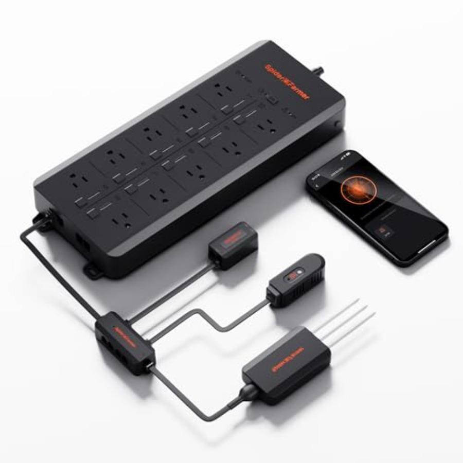 

GGS AC10 Power Strip Kits 10 AC Outlets with APP Control 3-in-1 Soil Sensor Temp Humidity Light Sensor for Indoor Grow Tent Pla чорний