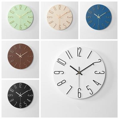 12inch Wall Hanging Clock Round Shape Silent Decorative Wall Clock 3D Number Easy Installation Wood Grain Clock Living Room