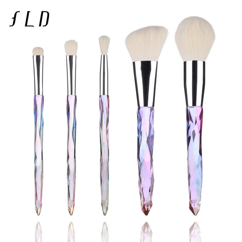 

Crystal Makeup Brush Suit Transparent Diamond Handle Fan Brush Eye Shadow Brush Makeup Tools In Stock 5 white hairs with white handle