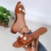 Fashion Slippers Women's New Pearl Decoration Solid Color Square Head Summer Flat Casual Elegant Ladies Dress Shoes Sandals