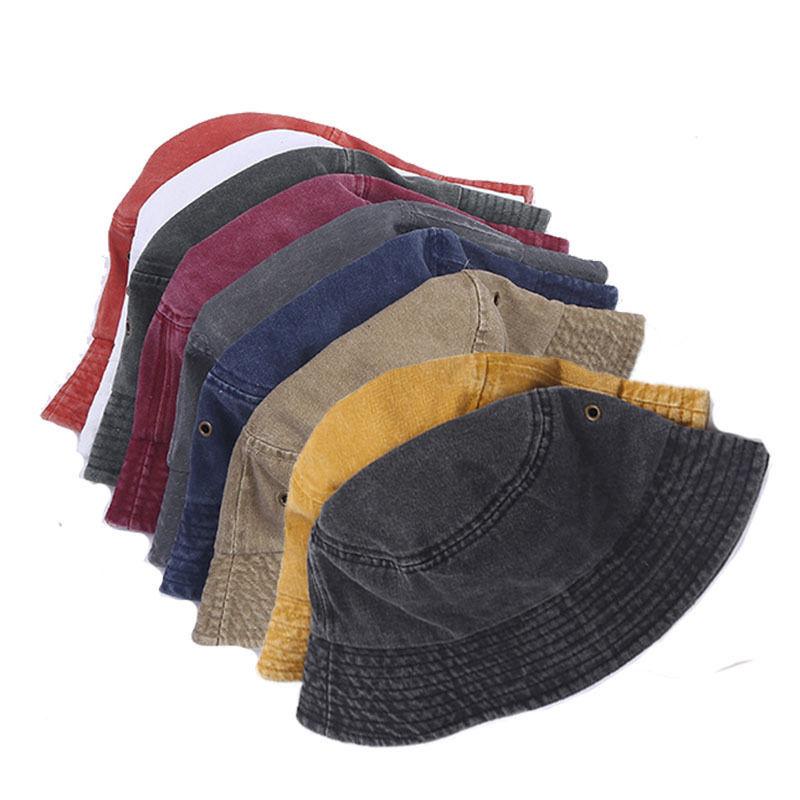 Stonewashed Cotton Bucket Hat Sun Protection Breathable Beach Holiday Fisherman Hats Casual Caps