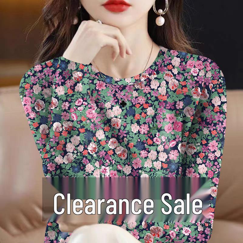 Elegant Floral Long Sleeve Women s Milk Silk Top 3XL