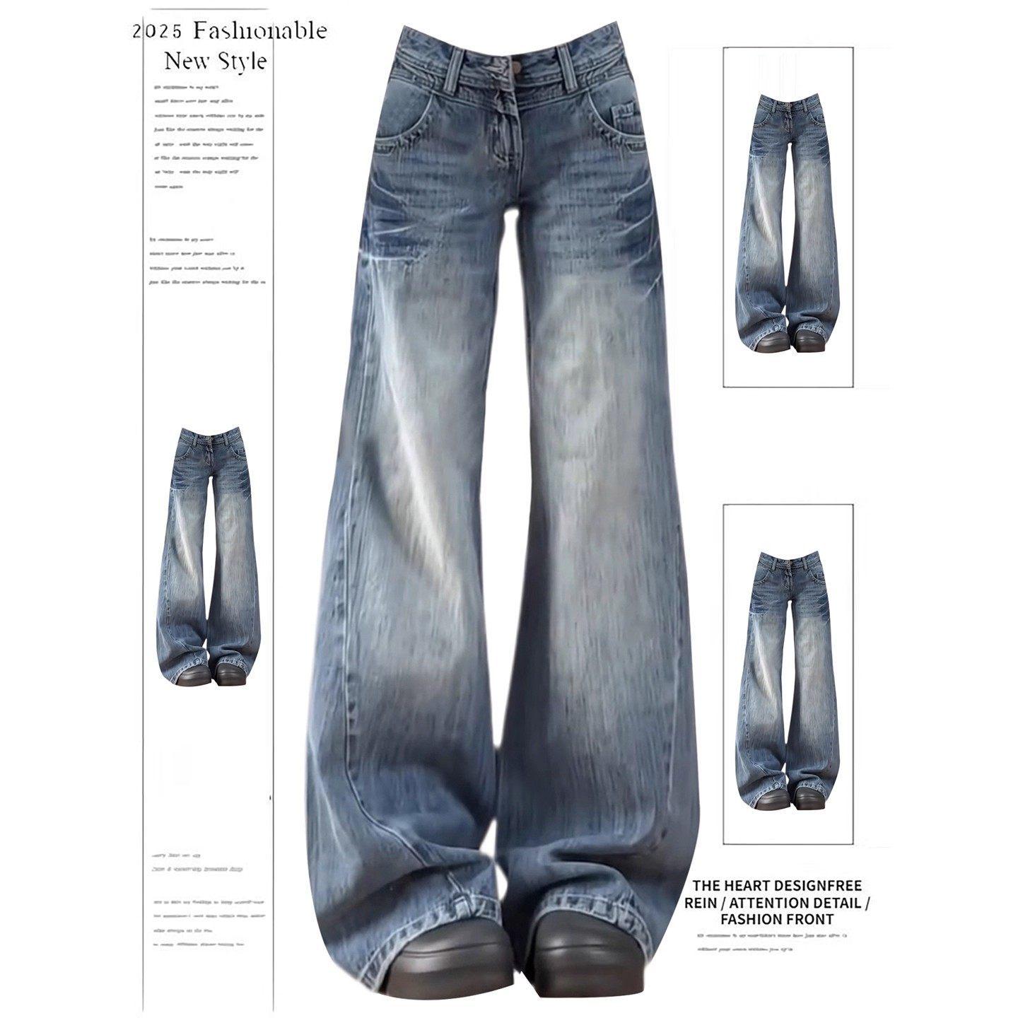 Women s Plus Velvet Thickened Retro Washed Wide-Leg Jeans, Autumn/Winter 2026 Collection 2XL