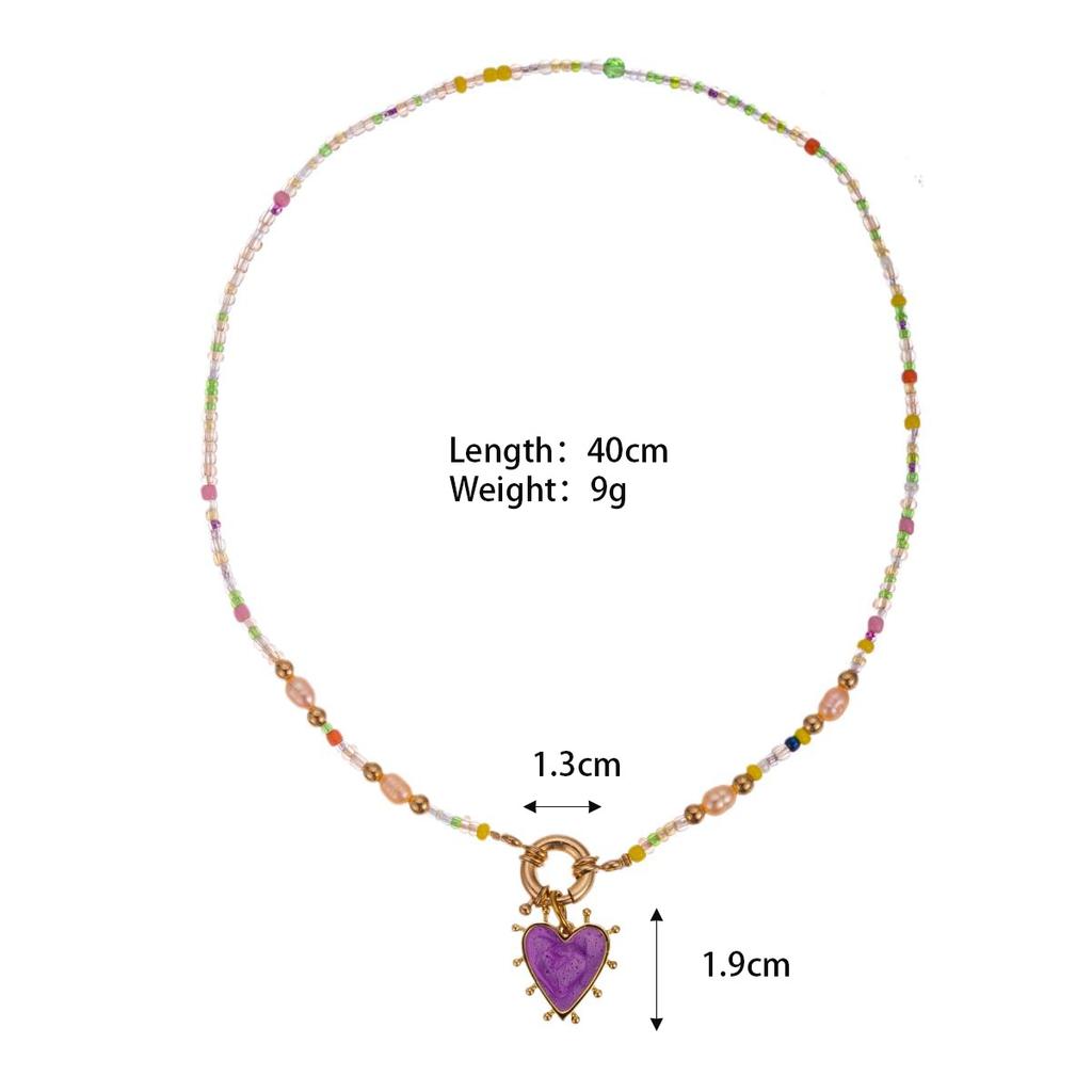 Love Peach Heart Beaded Pendant Necklace Baroque Freshwater Pearl High Color Retention