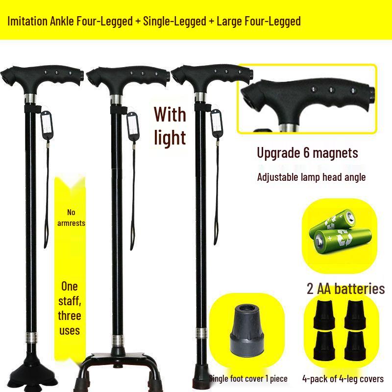 Four-Legged Aluminum Walking Cane with Light, Non-slip, Telescopic, Lightweight, Multi-functional Support for the Elderly