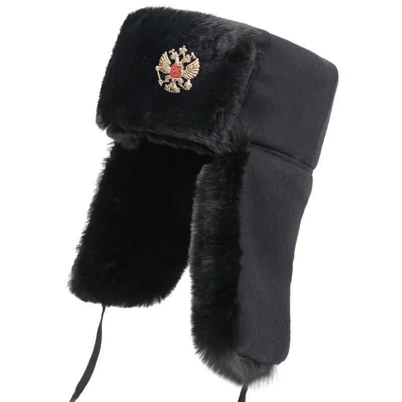 Winter Woolen Hat With Soviet Emblem Men Women Warm Ear Protection Cap Outdoor Cold Weather Accessory