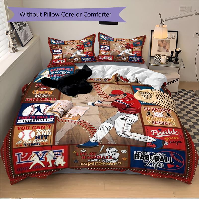 Baseball Artwork Quilt Panel Print 3Pcs Bedding Setduvet Cover With 2 Bedropillowcase Home Birthday Gift