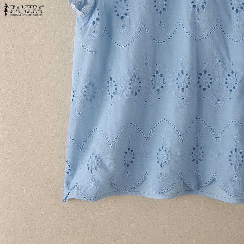 ZANZEA Women Casual Round Neck Summer Sleeveless Patchwork Crochet Tank Tops