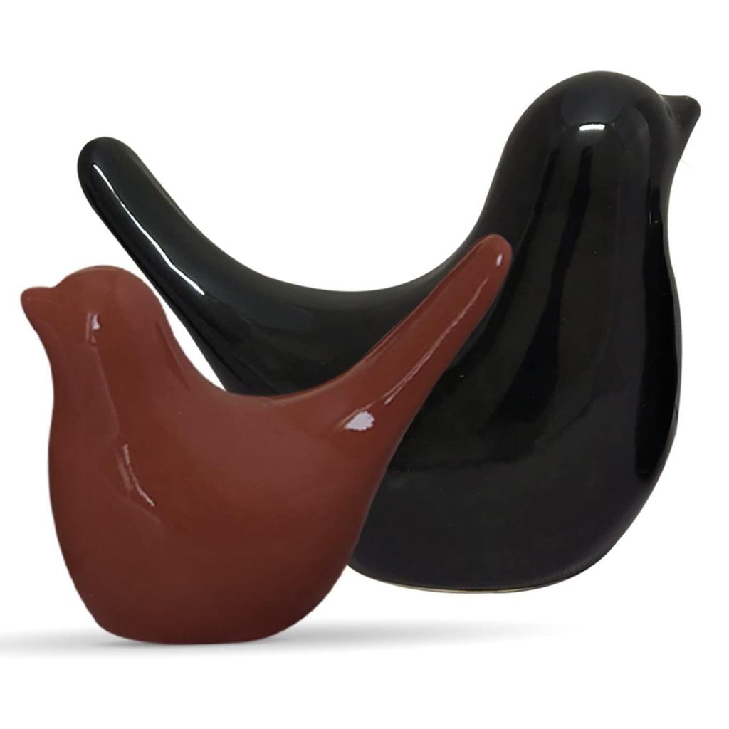 Creative Black and Brown Glossy Ceramic Birds Figurines Home Decorations Accessories Party (Pack of 2, Black and Brown)