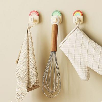 6Pcs Creative Plastic Rainbow Hook No-Drill Self Adhesive Wall Door Hook Decorative Waterproof Towel Hanger Bathroom