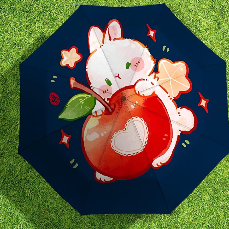 Entzückliches Kaninchen mit Apfel-Regenschirm: Ein perfektes Geschenk für Outdoor-Abenteuer - Automatisches Öffnen und Schließen, Leichtes und Langlebiges Reiseaccessoire 048
