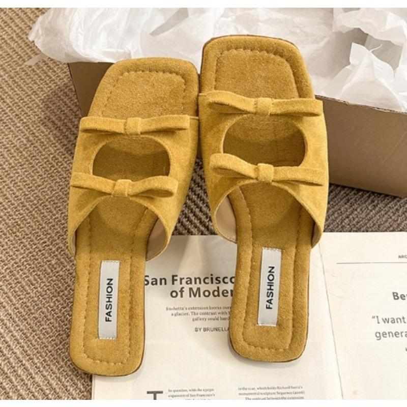 

Fashion New Fashion Butterfly-Knot Ladies Flats Slippers Shoes Female Square Toe Summer Beach Slides Slippers Sandals Shoes for Women 35 жёлтый