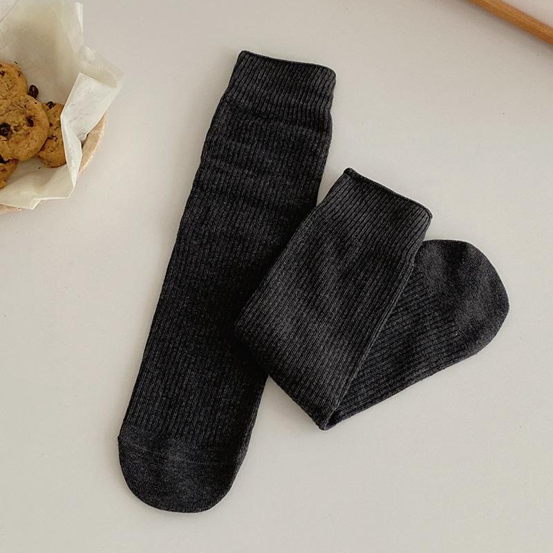 Stacked socks women's autumn and winter solid color mid-tube cotton socks Korean version ins trendy simple and versatile stockings