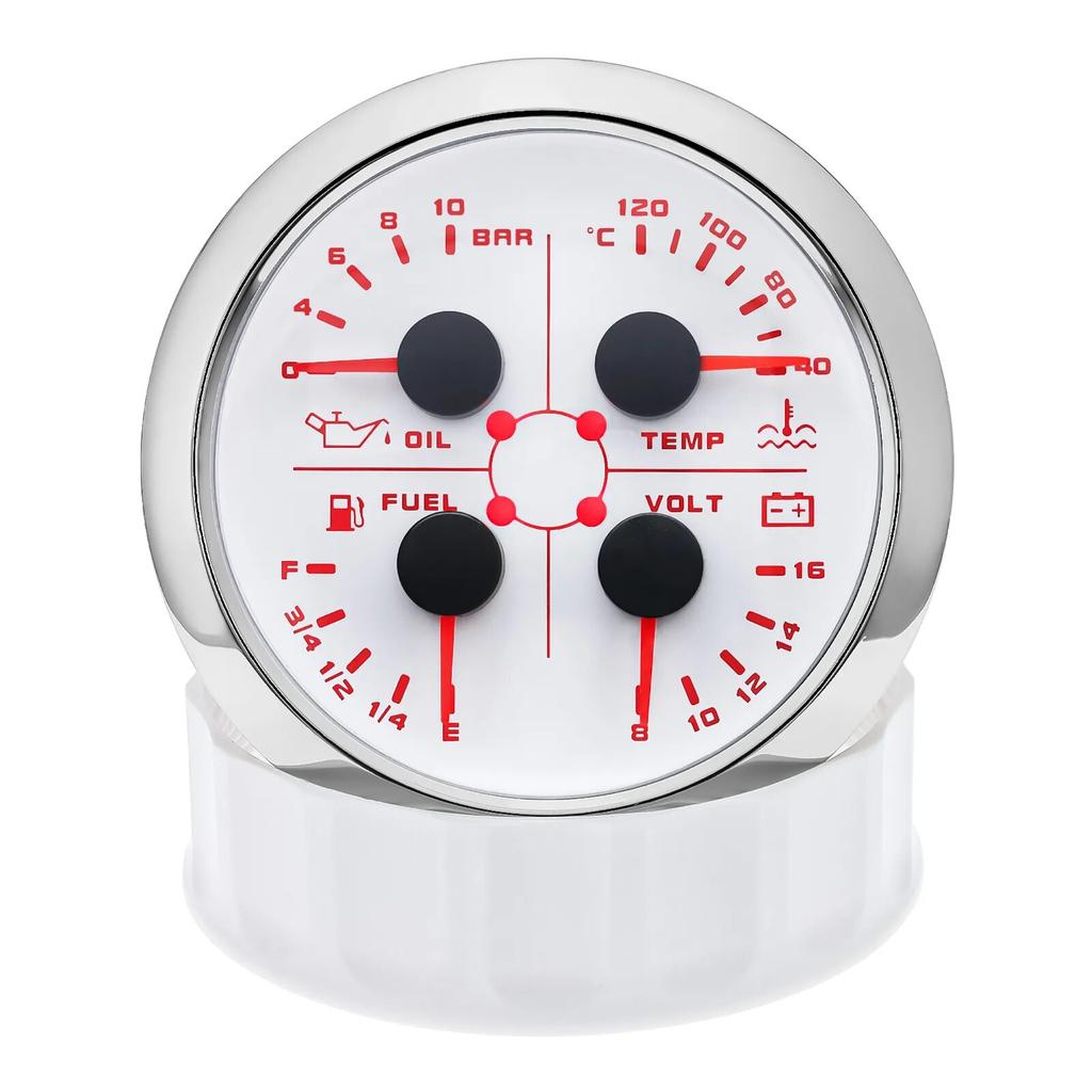 AD 4 In 1 Multifunction Gauge 85MM Fuel Pressure Measurement Oil Pressure Gauge Fuel Level Water Temp Meter Voltmeter with Alarm