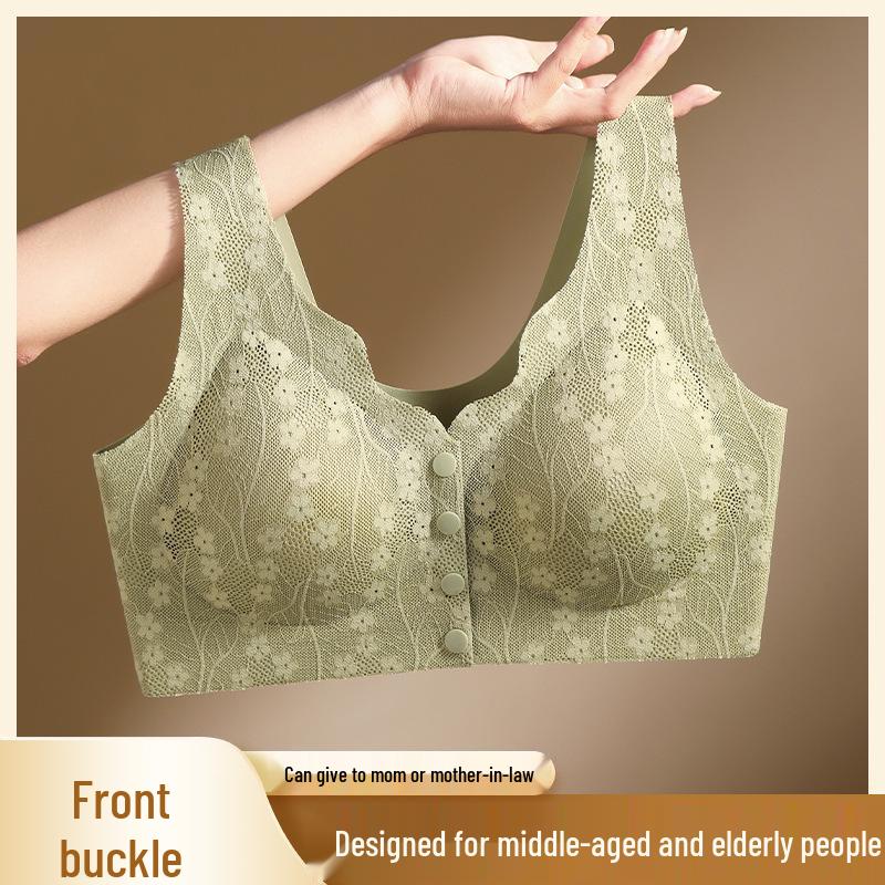 Lace Front Closure Wire-Free Bra for Middle-Aged & Elderly Women - Comfortable, Breathable, Plus Size Underwear