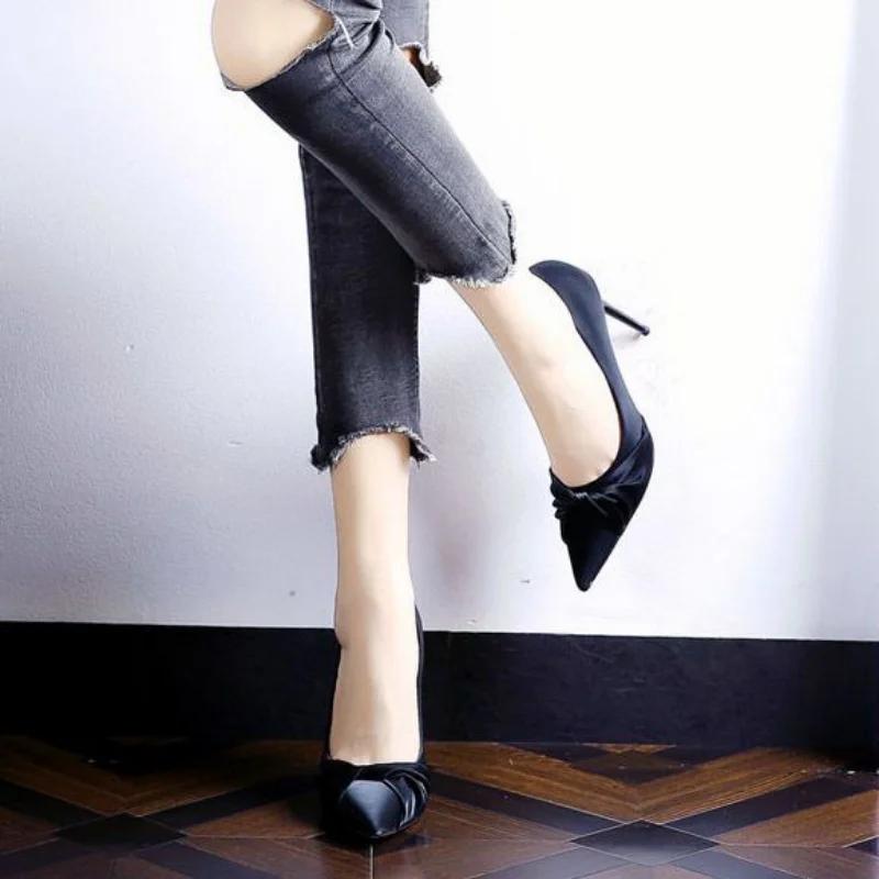 Fashion On Heeled Women's Shoes Evening Pointed Toe Thin Heels Ladies Footwear Beige Luxury Leather Casual Formal Wholesale Genuine Mark