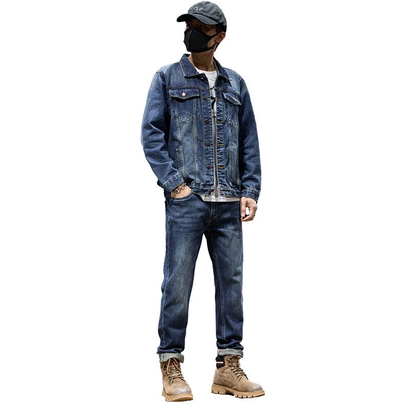 Traje Informal de Mezclilla para Hombre Otoño 2025 - Atractivo y Versátil, Conjunto Azul Completo con Etiqueta