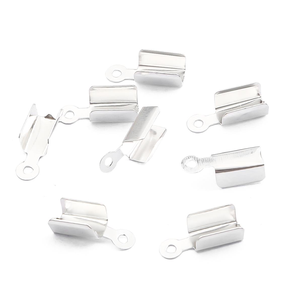 

200 шт. Залізні кінцеві затискачі Застібки Стрічка Обжимна Пряжка Ювелірні вироби Аксесуари своїми руками 3x6mm срібний