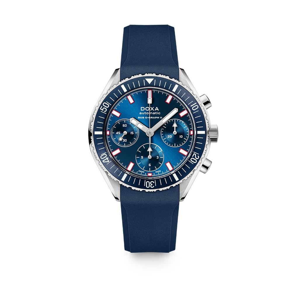 Doxa SUB 200 C-Graph II Caribbean 42mm Mostrador Azul Pulseira de Borracha Cronógrafo Automático Relógio de Mergulho (797.10.201.32)