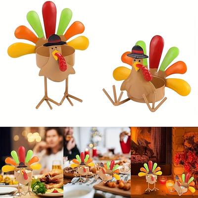 1 Turkey Candle Holder, Metal Colored Turkey Shaped Decorative Candle Holder, Sitting Turkey Tea Lamp Candle Holder