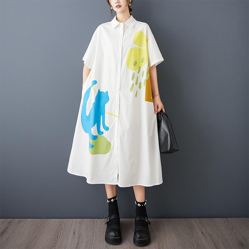 

Summer Plus Size Printed Patchwork Casual Short Sleeve Dress One Size чорний
