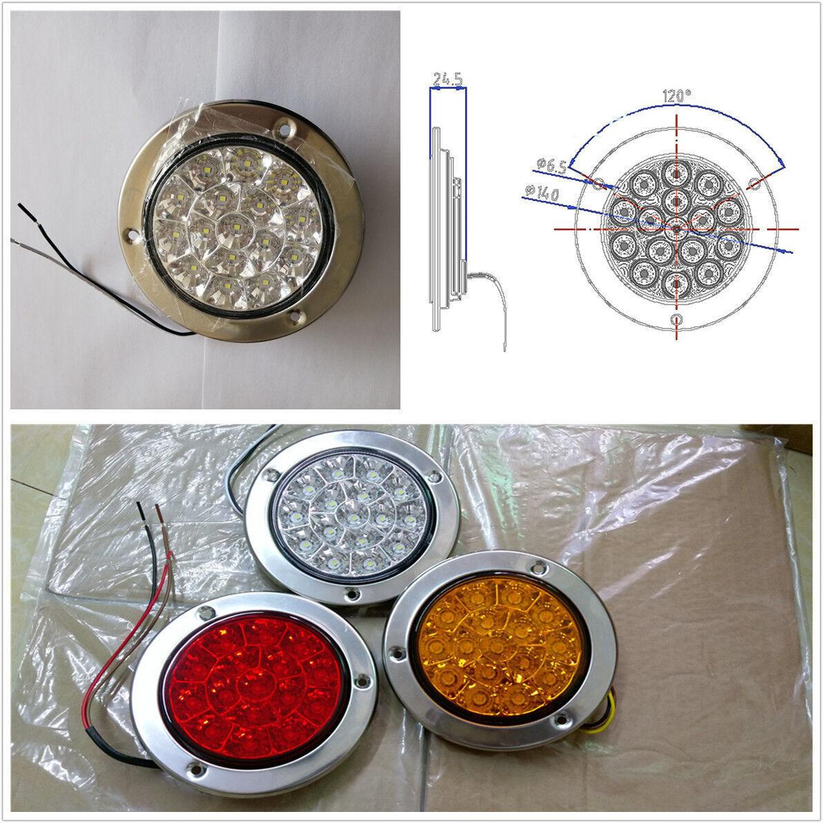 2 Pcs 12/24V White LED Round Reverse Stop Rear Tail Light Brake Turn Signal Lamp