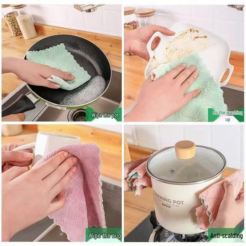 Double-Sided Coral Fleece Cleaning Cloth: Thick, Absorbent Kitchen Scouring Pad