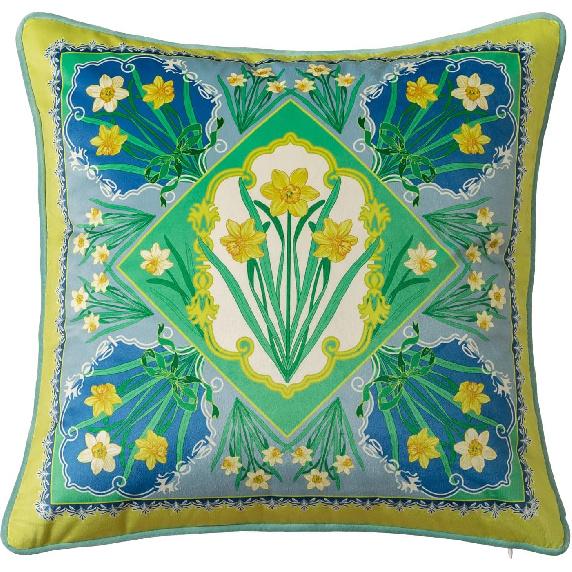 Grandmillennial Floral Throw Pillow Covers, Velvet Euro Shams Decorative Orange Throw Pillow 18x18 for Couch Sofa Bed, Orange Bell Daffodil Bloom