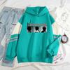 American Retro Color Block Hoodie Couple Loose WASTELAND Print Sweatshirt Streetwear Teens