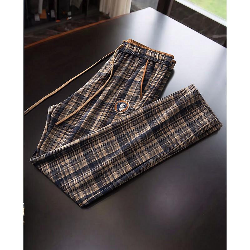 Mens Plaid Tweed Pants Slim Straight Fit Winter Warm Stretch Casual Trousers Young Adults