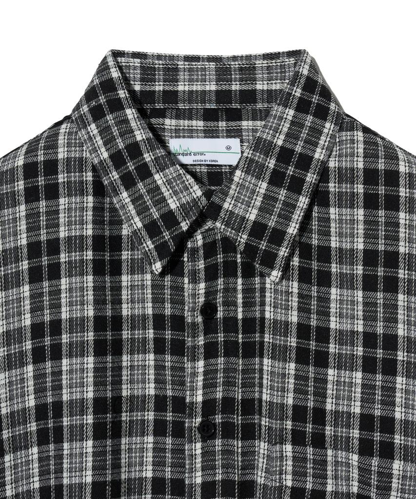 STANDARDERROR 87-Stan130 Nerd Mood Oversized Pocket Long Sleeve Check Shirt Black