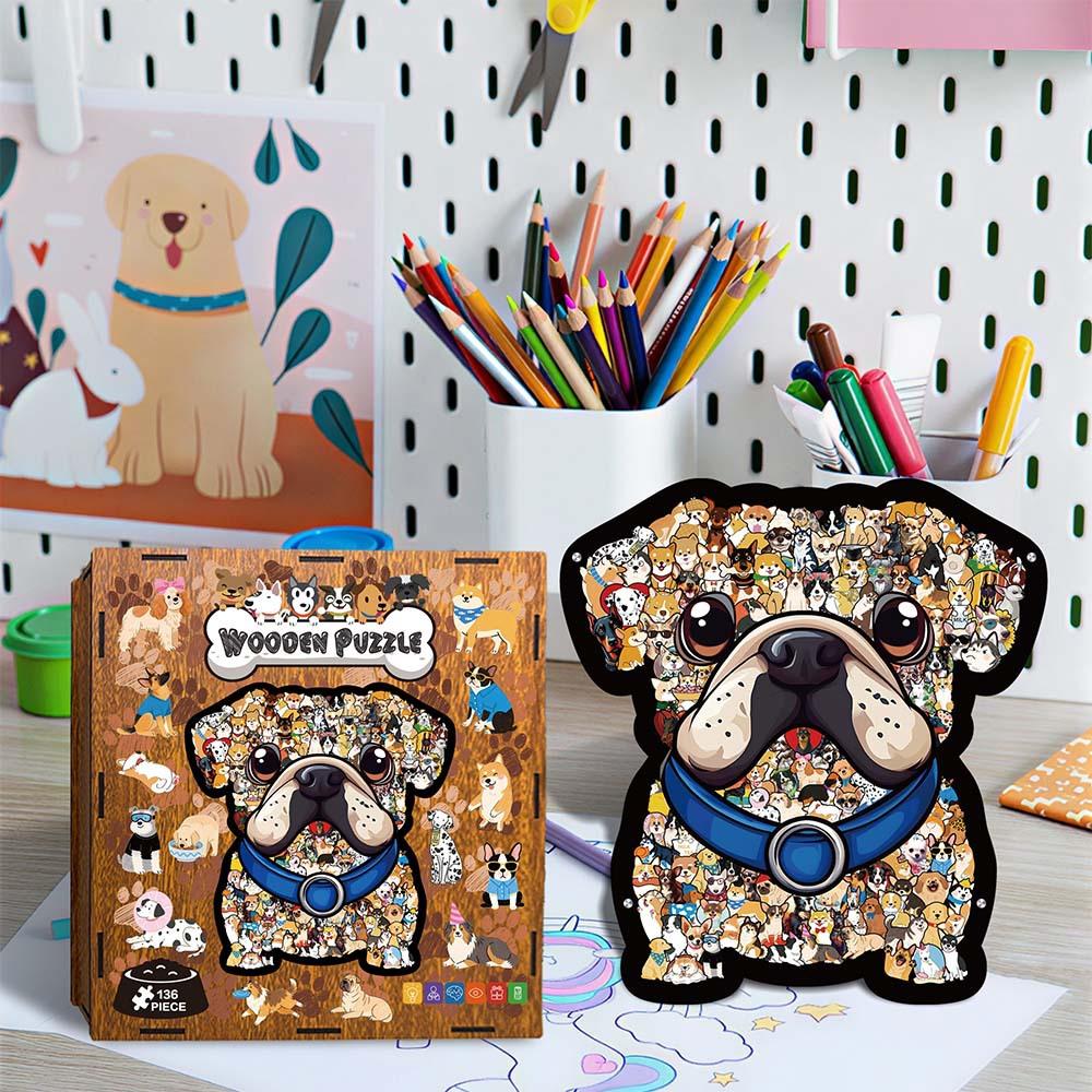 Fun Dog Set Puzzle Wooden Splicing Toy High-End Edition 136 Pieces Ornament Decompression Puzzle