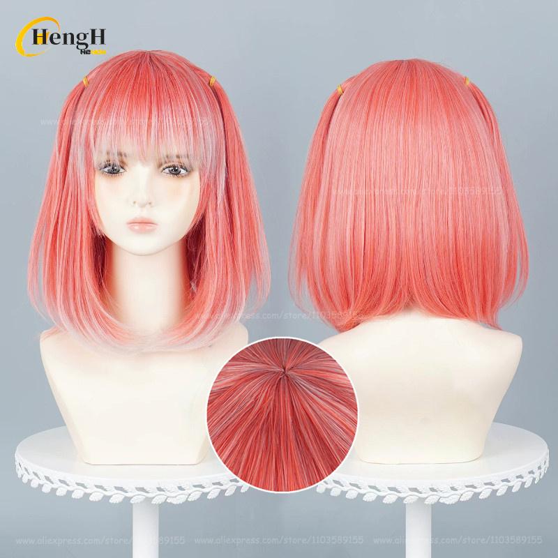 Anime TQQS Nakano Nino Hosszú 42 cm Rózsaszín Árnyalatú Bob Cosplay Anime Paróka Hőálló Szintetikus Haj Halloween Party Parókák pink