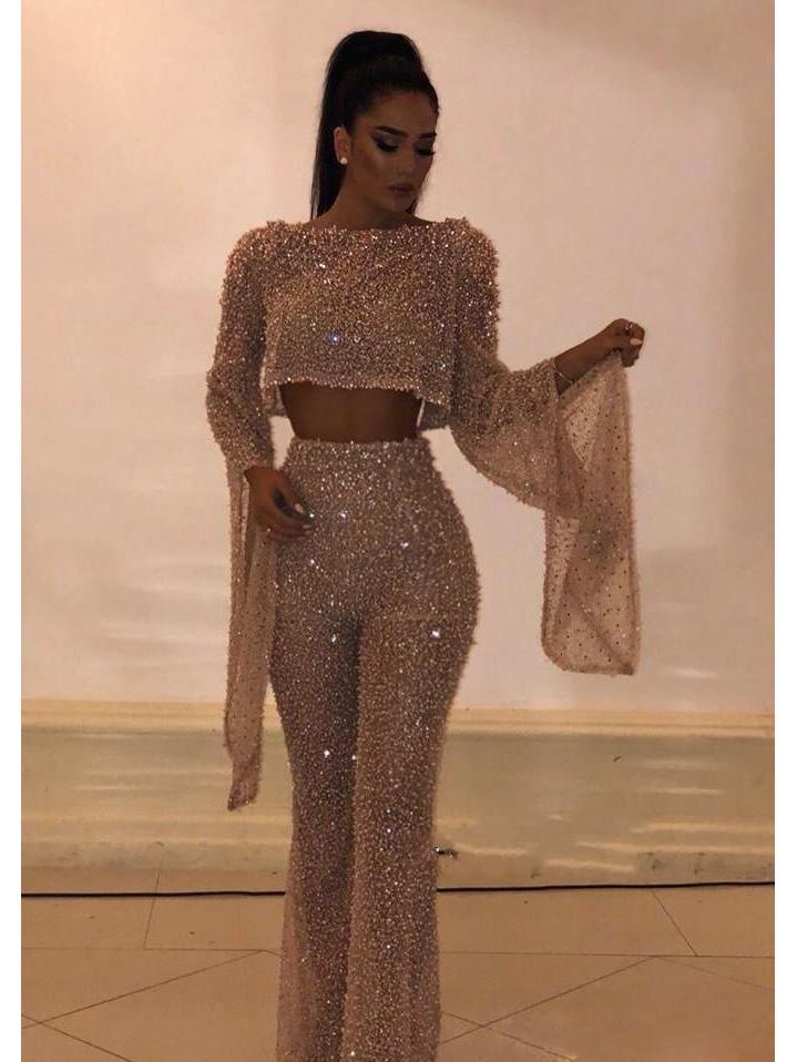 

2019 Новый европейский и американский женский сексуальный круглый вырез рукав летучая мышь двухсекционный комбинезон топ золотой