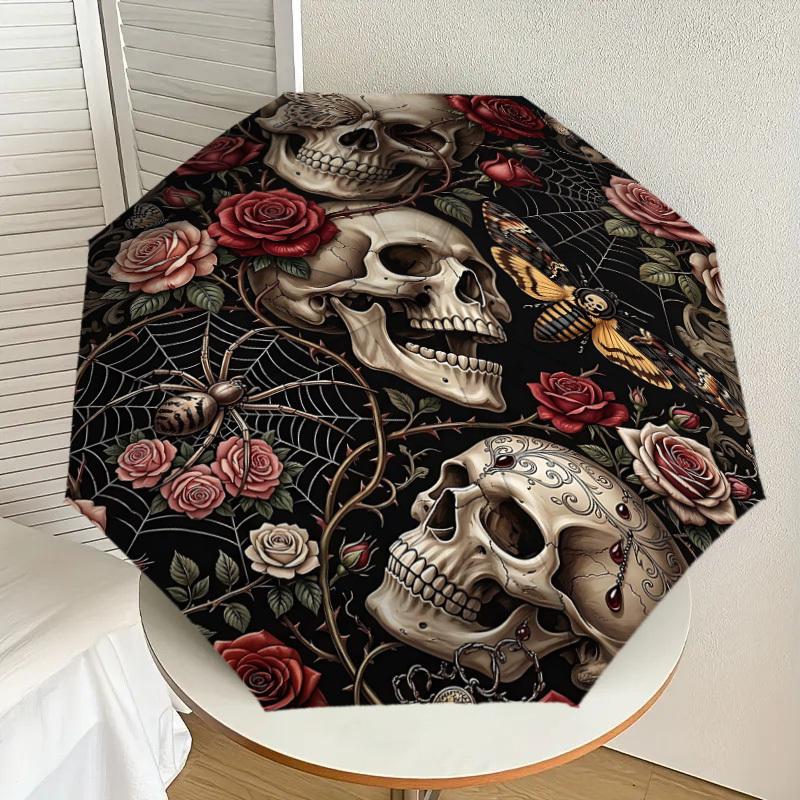 1PC Skull Roses Umbrella-8-Rib Reinforced Portable Folding Travel Suitable for All Seasons Outdoor Daily Use Is an Ideal Choice -K0420