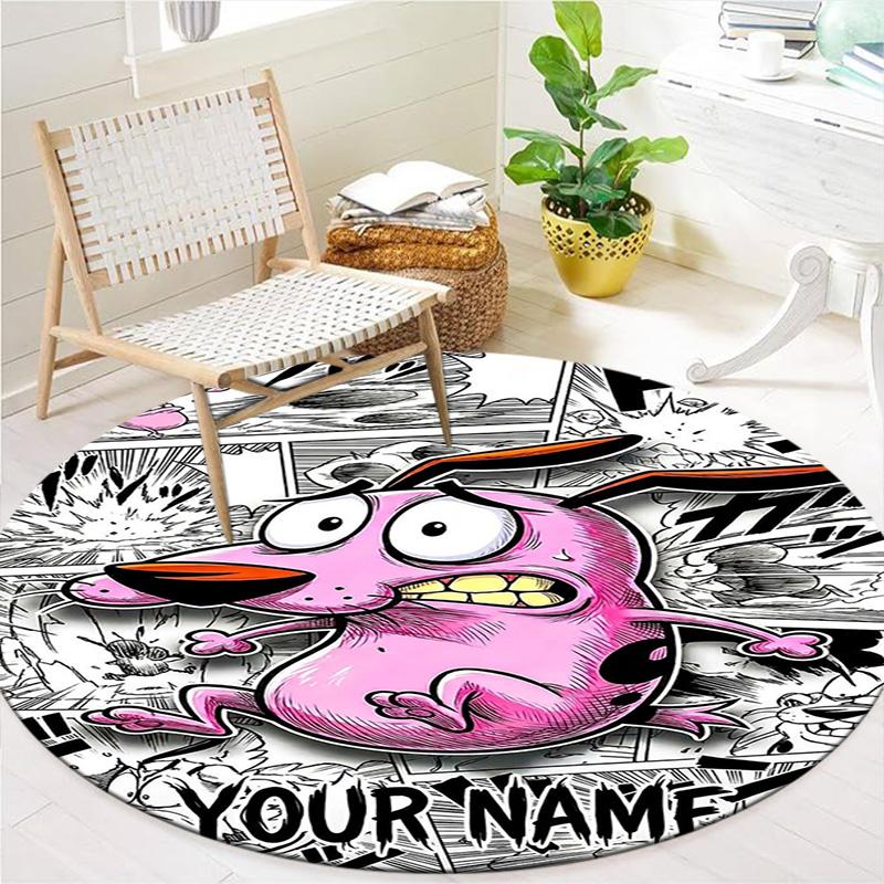 Pink Bunny Galaxy Custom Name Round Area Rug Carpet Rug For Living Room Bedroom Sofa Playroom Decor Nonslip Floor Mat