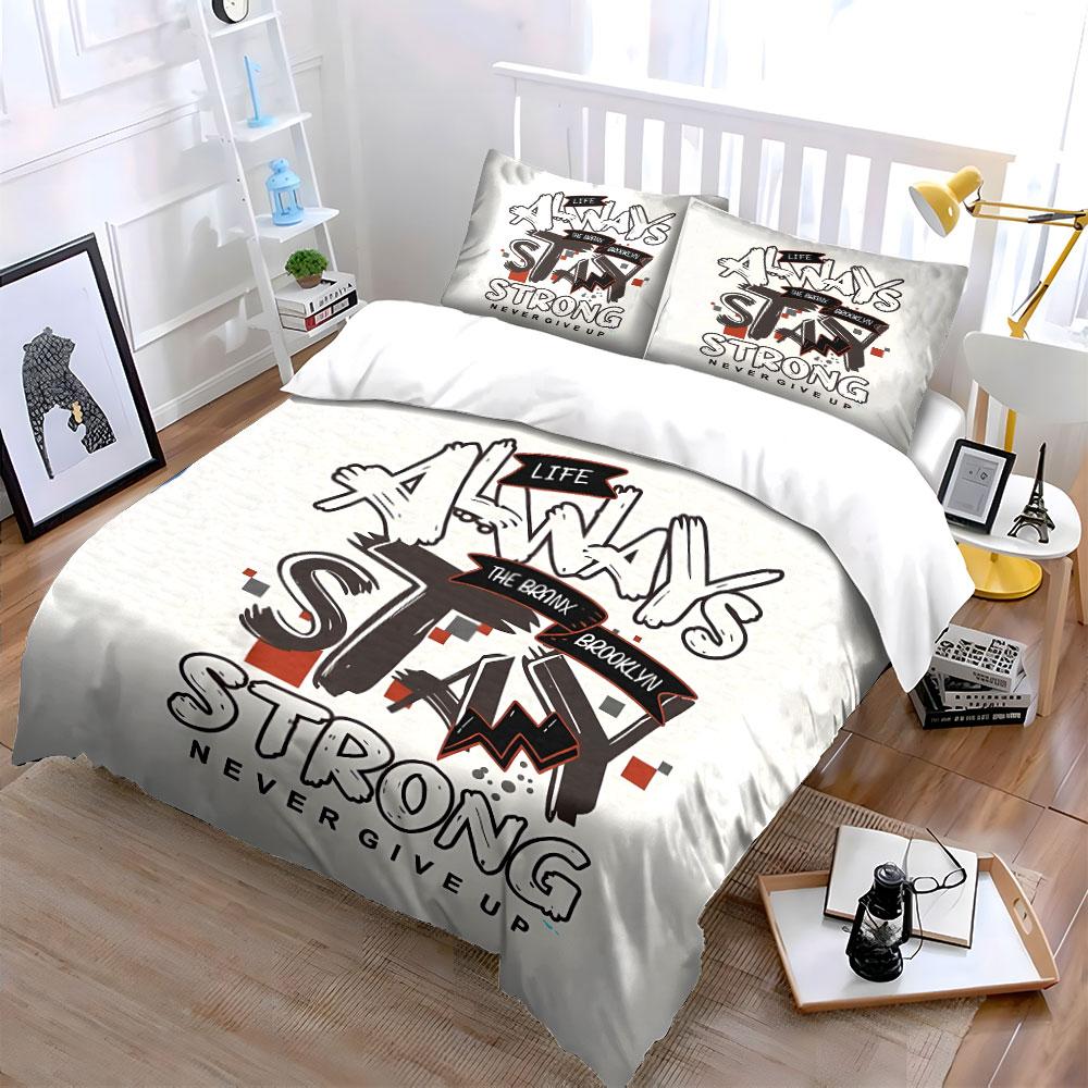 Always Stay Strong Print Bedding Duvet Cover Set Duvet Cover Pillowcases (1*Duvet Cover 2*Pillowcases, without duvet insert)
