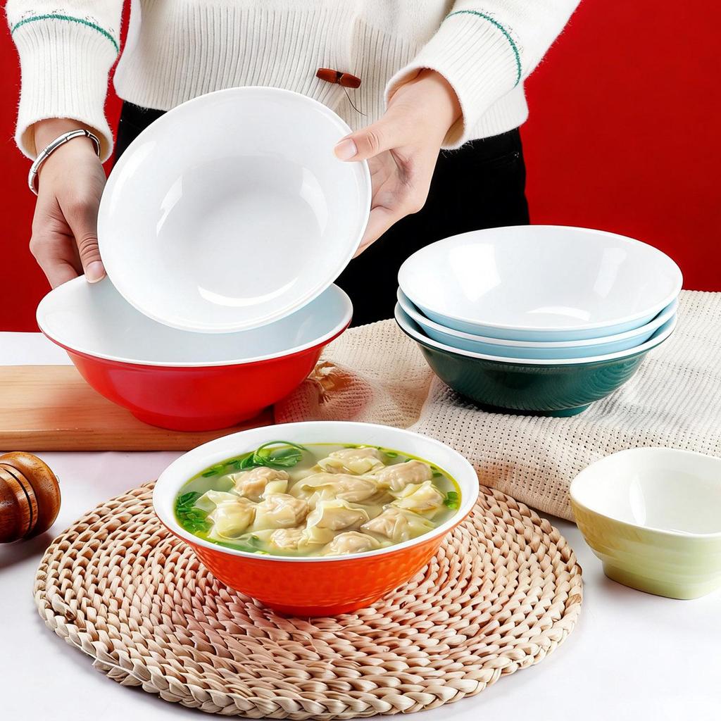 10-Piece Melamine Bowl Set: Ideal for Breakfast, Soup, Congee, Soy Milk, Wonton, Rice Noodle, and Hot & Spicy Soup.