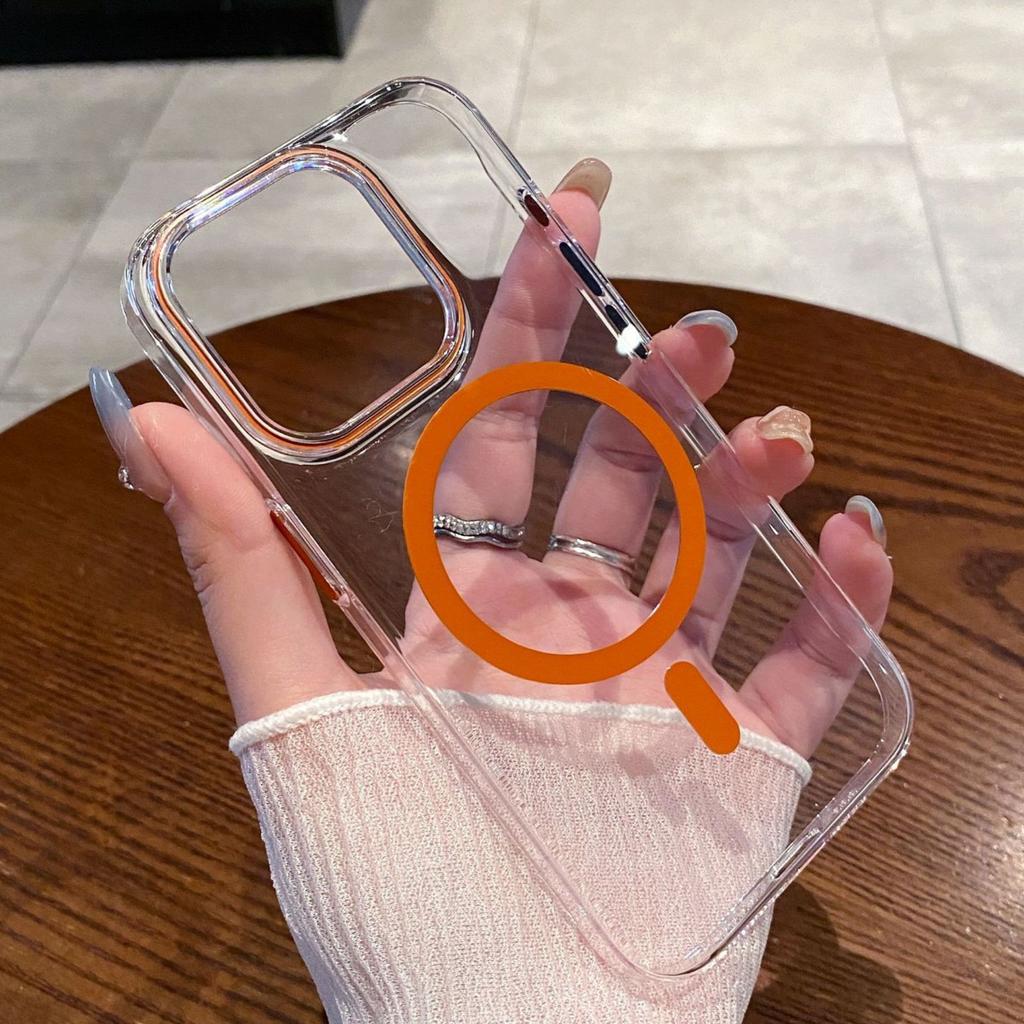 Anwendbar für iPhone16PROMAX Handyhülle Einfache Transparente Farbe Magnetisches Laden Apple 15 Sturzfestes PC-Hartschalenetui