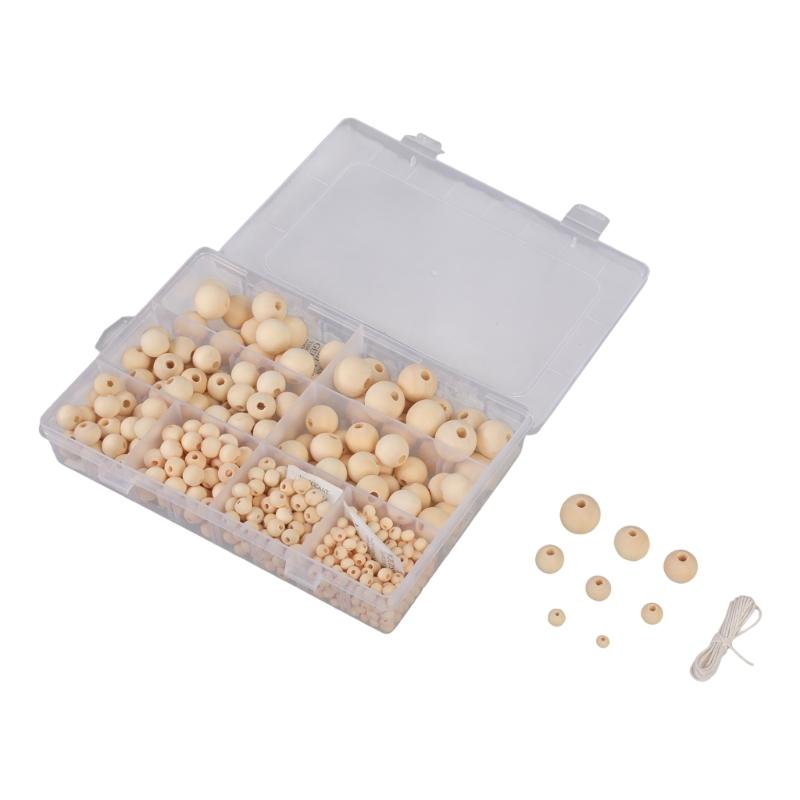 485pcs DIY Crafting Bead Assortment Bulk Wood Jewellery Beads Wooden Round Beads for Handmade Gifts and DIY Projects