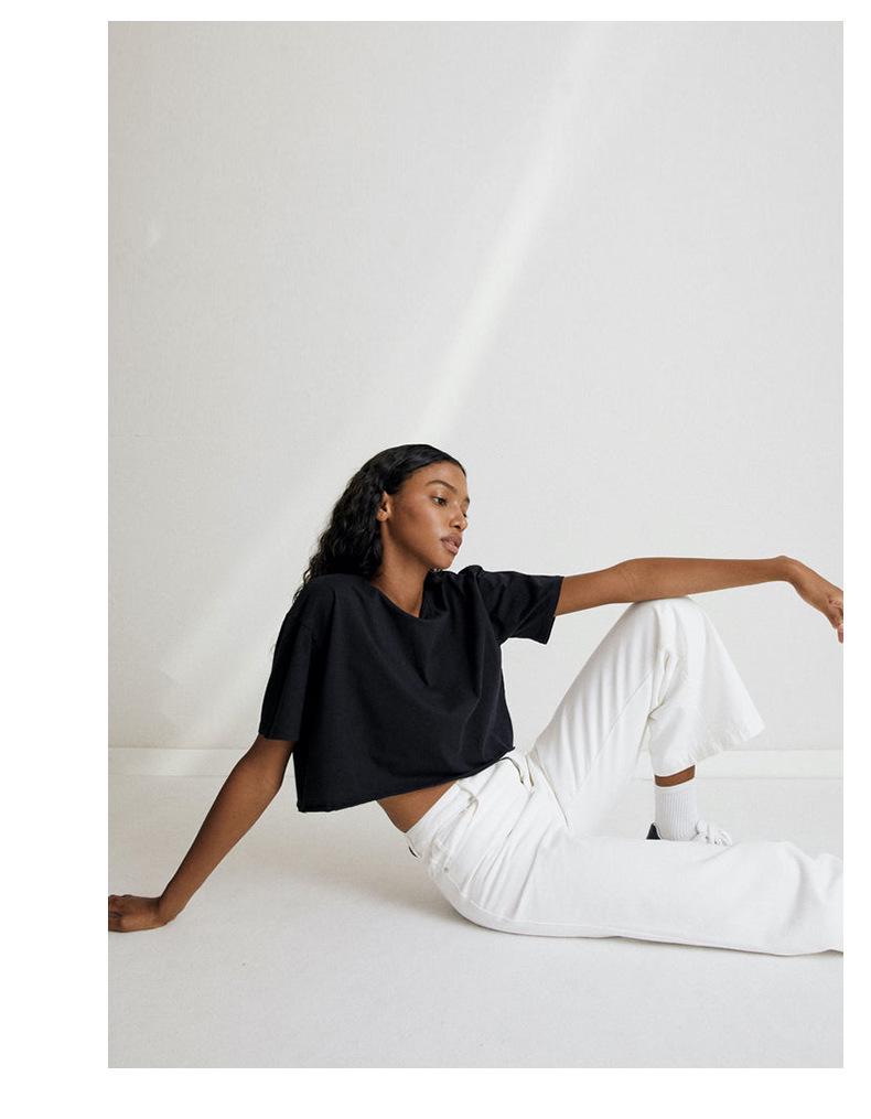 American Spicy Girl Short Sleeve Crop Top - Women's Summer Cotton Round Neck T-Shirt