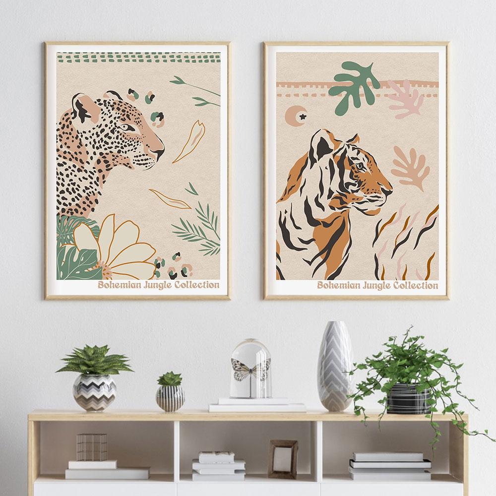 Tiger Leopard Deer Zebra Poster Vintage Style Art Print Animal Canvas Painting Modern Wall Picture For Bedroom Room Decor