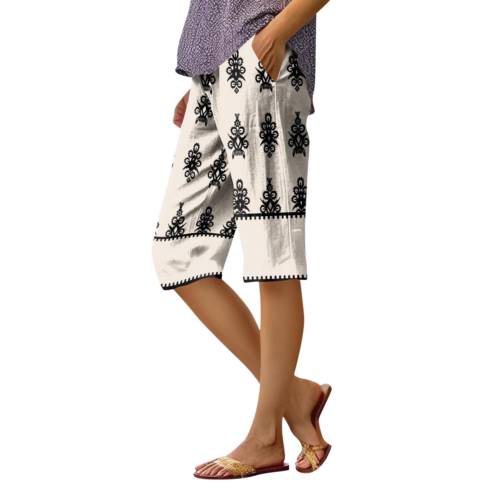 

Женские модные повседневные брюки 5/10 с напечатанным карманом и эластичной талией XL белый