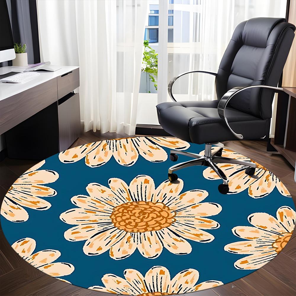 1PC Daisy Print Chair Carpet for Office, Indoor Non-Slip Washable Carpet, Soft Comfortable Mat For Office Room yy250930297