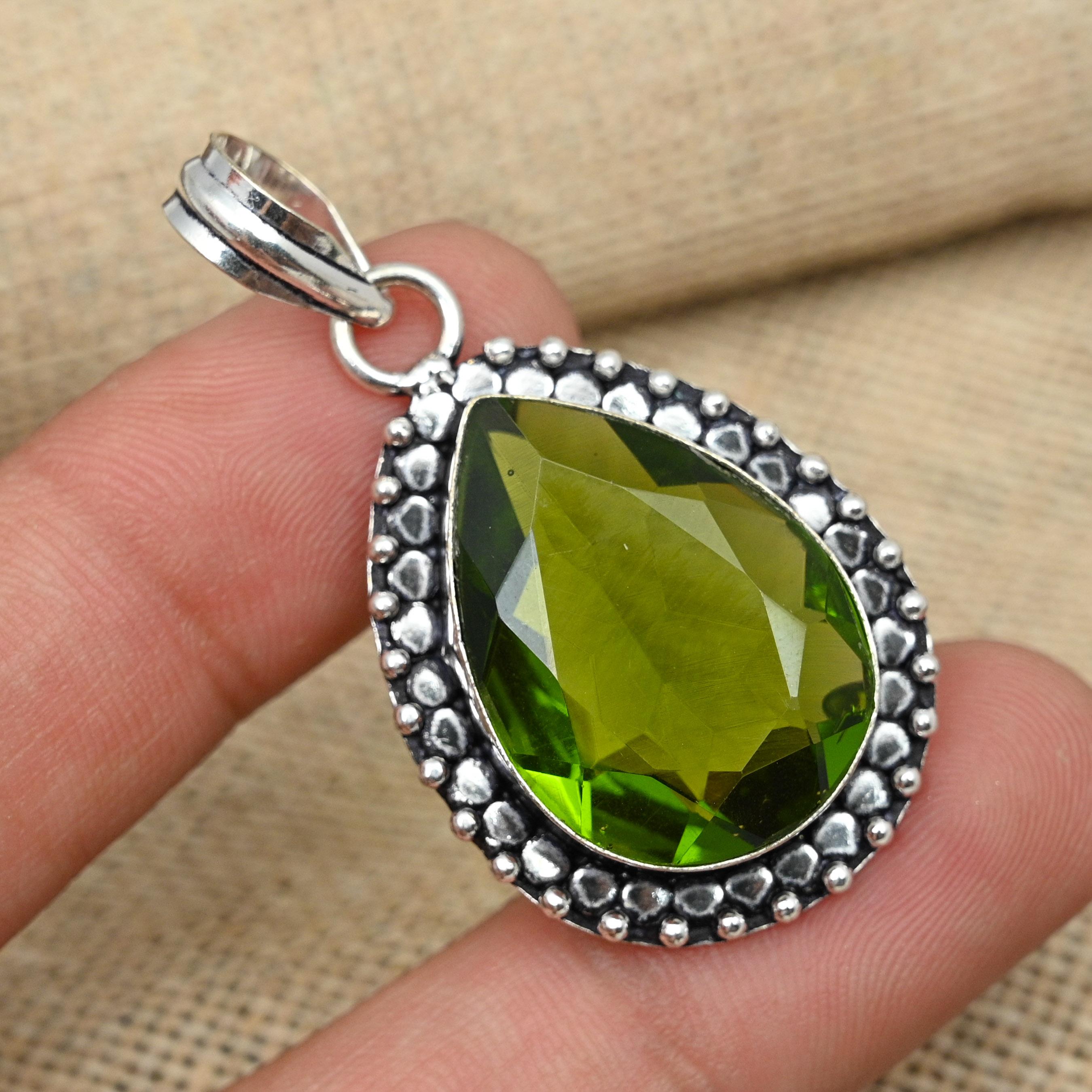

Красивый зеленый перидот, твердый кулон из стерлингового серебра 925 пробы, ручной работы из драгоценного камня для подарков 1.77 Inches зелёный